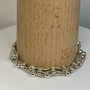 Vintage Sterling Silver 5-Strand Ball Beaded Station on Chain Bracelet 7-3/4”